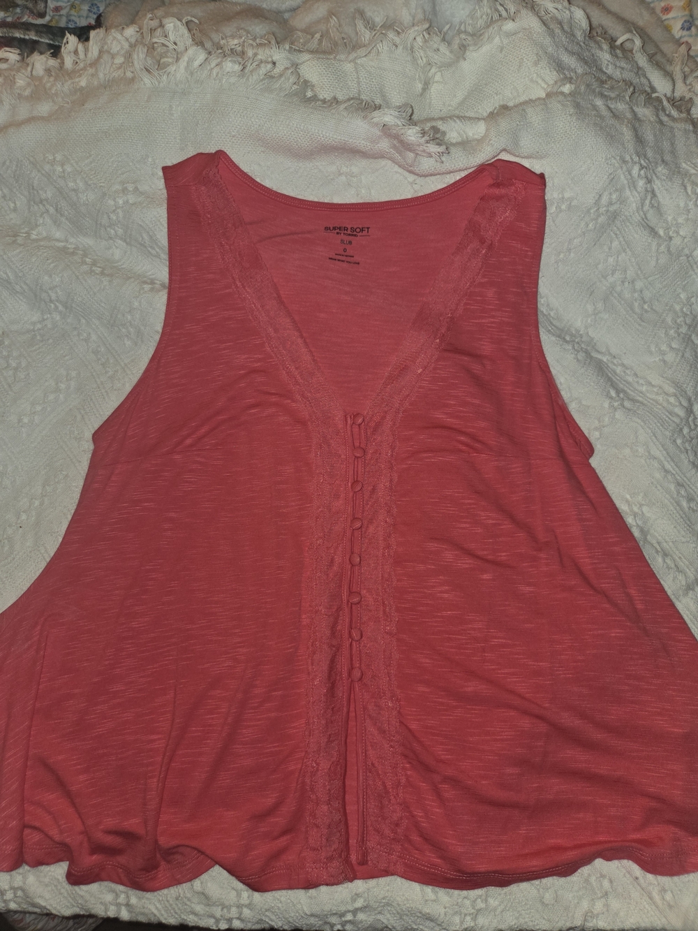 torrid Coral Lace-Trim Button Front Tank